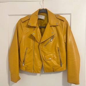Cropped Yellow Leather Jacket